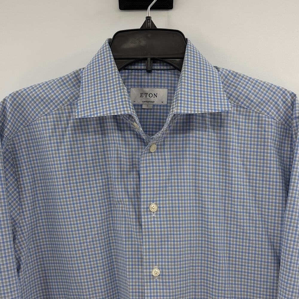 ETON Men's Long Sleeve Button Down Shirt - Blue/Green/White - Large